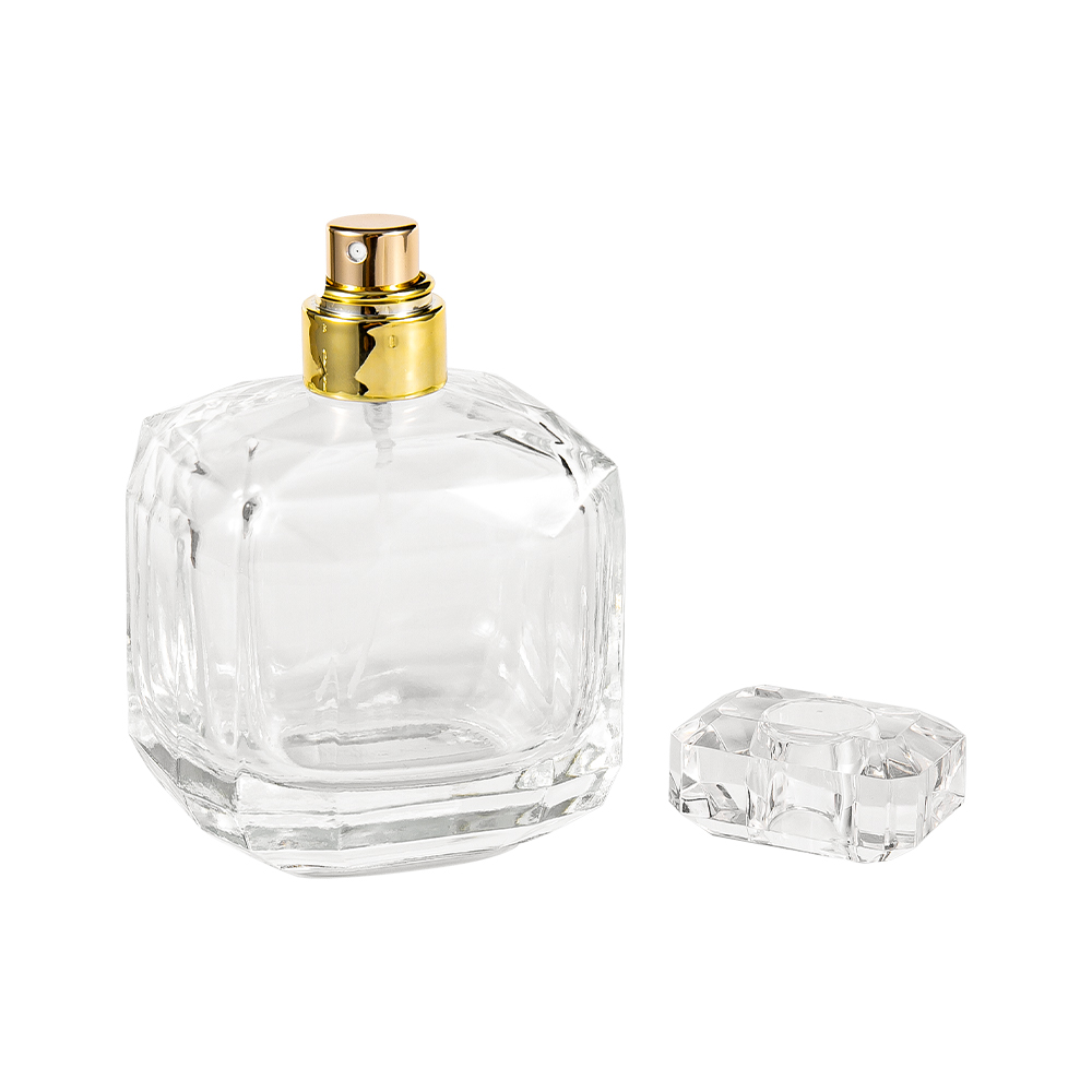 GC3898-WJ2005 100 ml helder glazen parfumflesje met Surlyn acryl dop en glanzende gouden hals