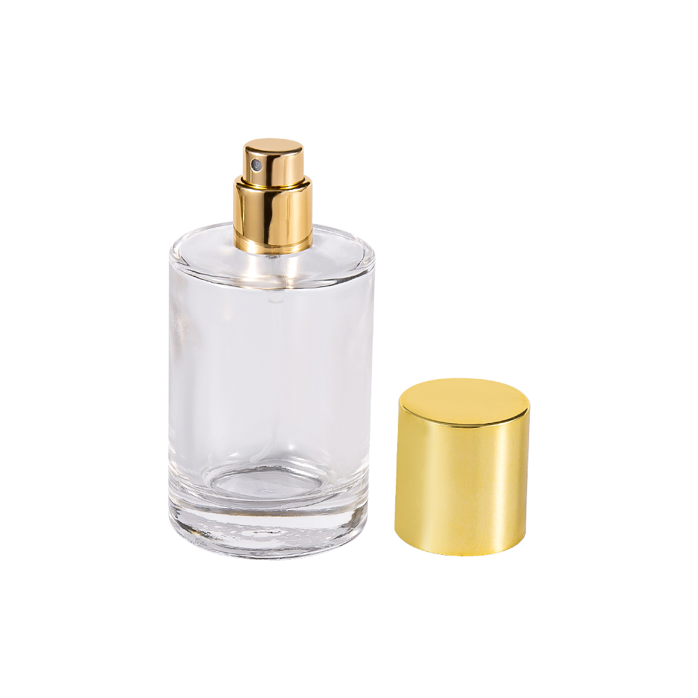 GC4004-WJ2388 Transparante cilindrische parfum glazen fles UV helder goud PP deksel kunststof