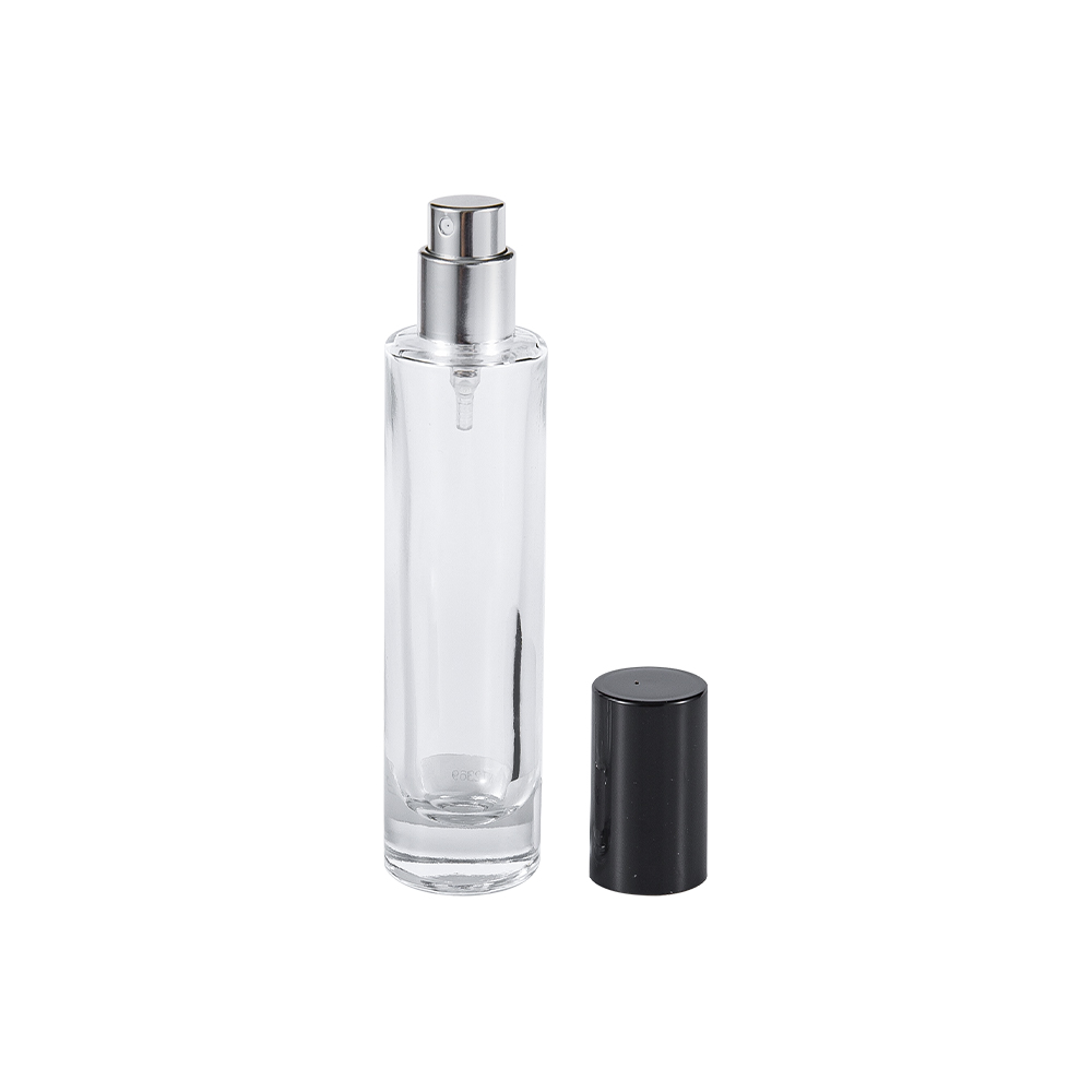 GC4423-WJ2369 30ML helder glazen parfumflesje met glanzende zwarte PP cilindrische dop