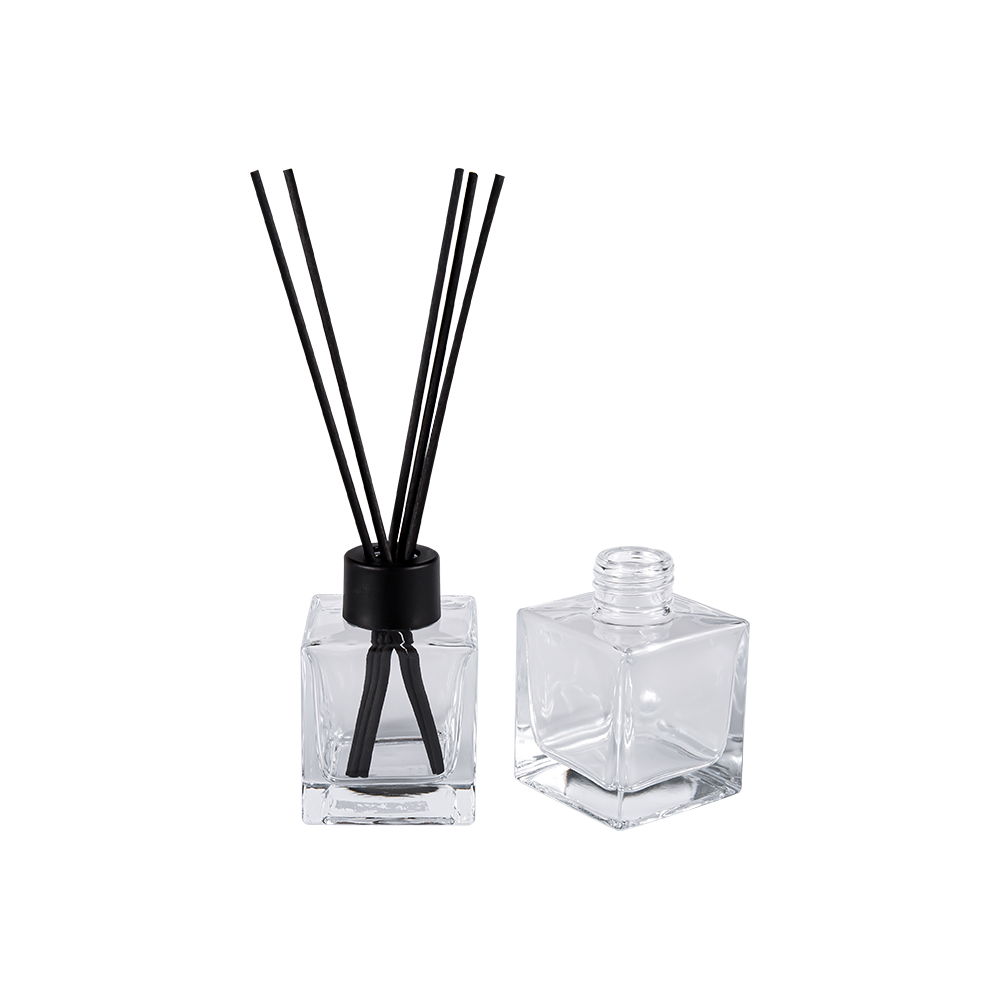 HJ-0309# Vierkante glazen aromatherapiefles 24 MM Matzwarte plastic dop Aluminium dop Vezelsticker