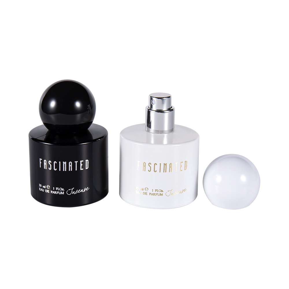 GC4748-WJ2537 30 ml cilindrisch gecoate goudfolie glazen parfumfles met bolvormige ABS PP plastic dop