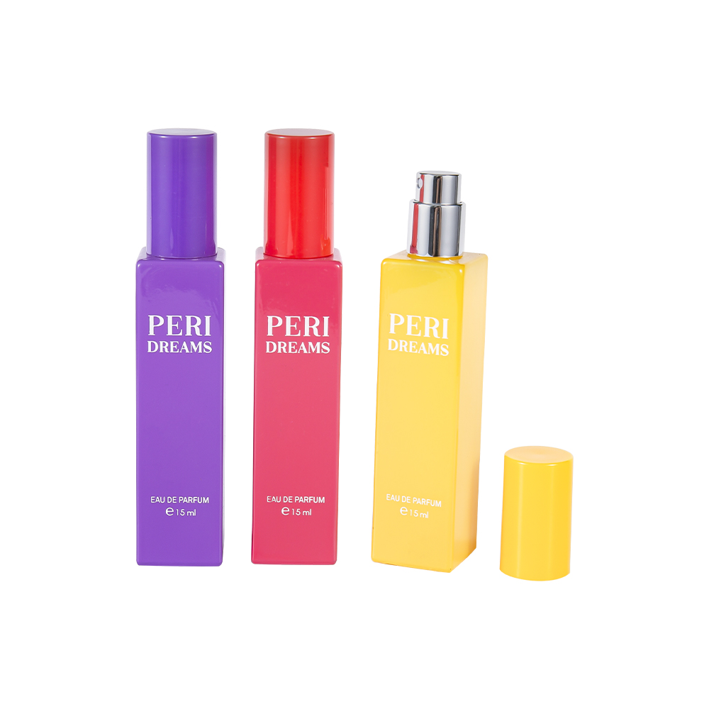 GC4421-WJ2369B Mini-capaciteit gecoate rechthoekige glazen parfumfles van 15 ml met cilindrische PP-dop