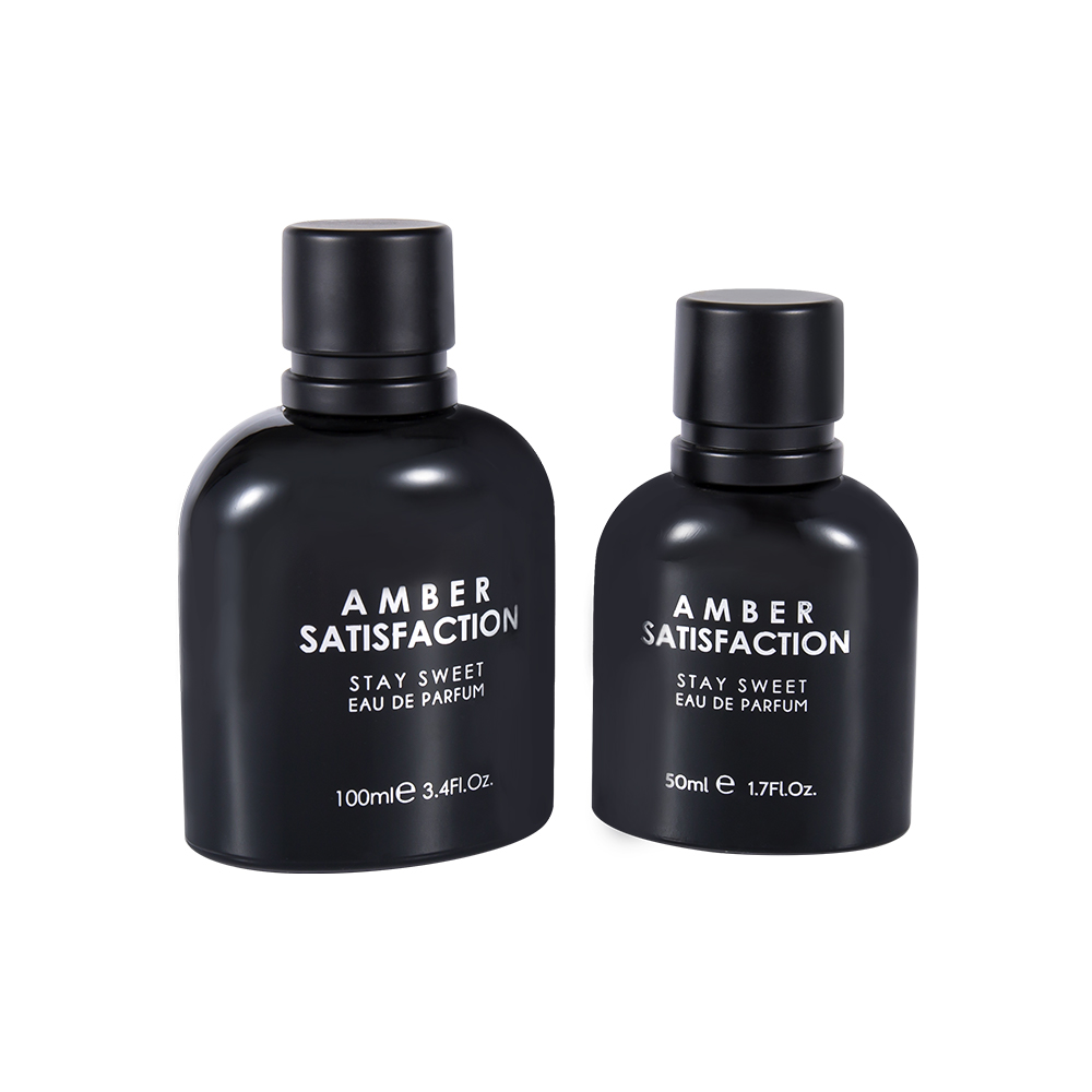 GC3849-WJ176 50ML kleur gecoat helder zwart bedrukt glazen parfumflesje met ABS PP plastic dop