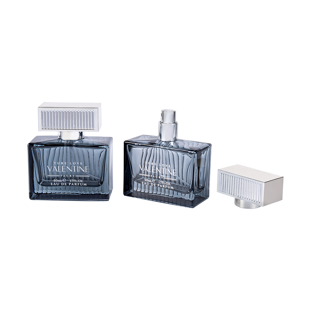 KY1111-WJ2092 50 ml verticale streep glazen parfumfles met UV ABS plastic dekselstreep