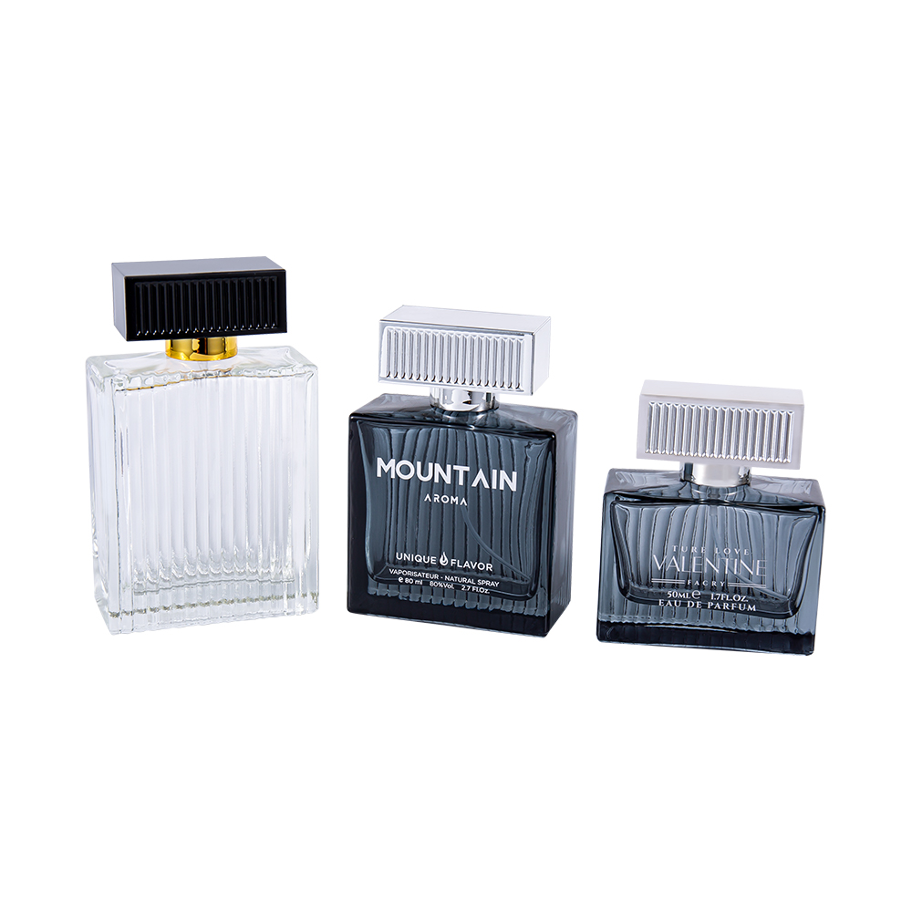 KY1112-WJ2092 100 ml verticale strepen glazen parfumfles met ABS plastic deksel strepen