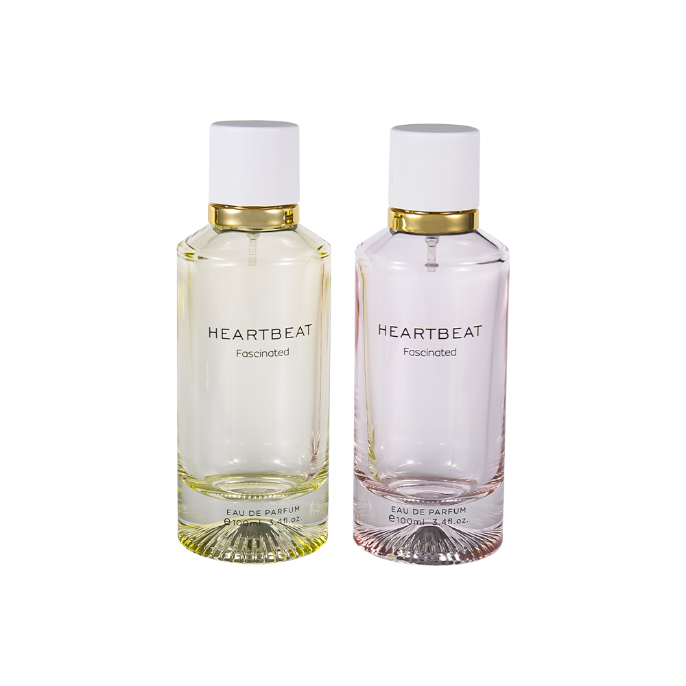 GC4406-WJ2326 100 ml parfumfles met patroon aan de onderkant, witte parfumdop en grote aluminium ring