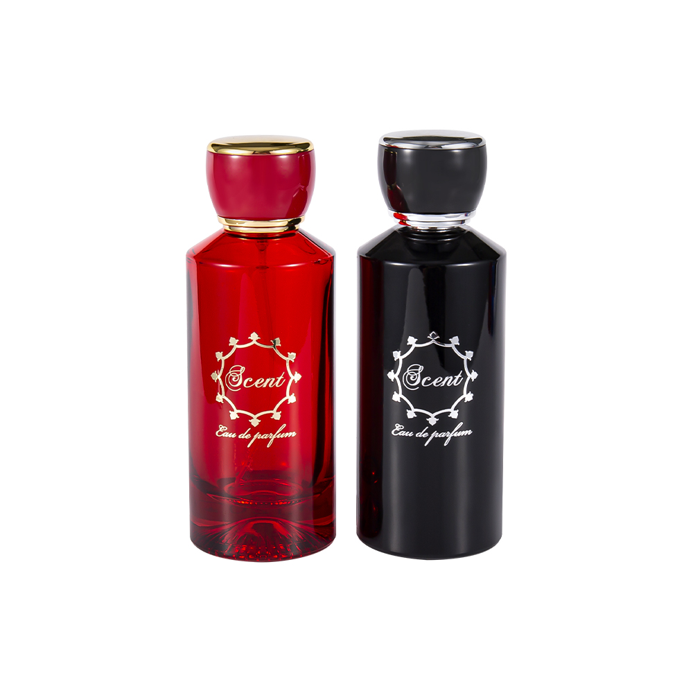 GC4406-WJ2071 100 ml parfumfles met patroon aan de onderkant en helder rood en zwart ABS plastic ronde parfumdop
