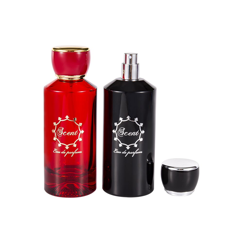 GC4406-WJ2071 100 ml parfumfles met patroon aan de onderkant en helder rood en zwart ABS plastic ronde parfumdop