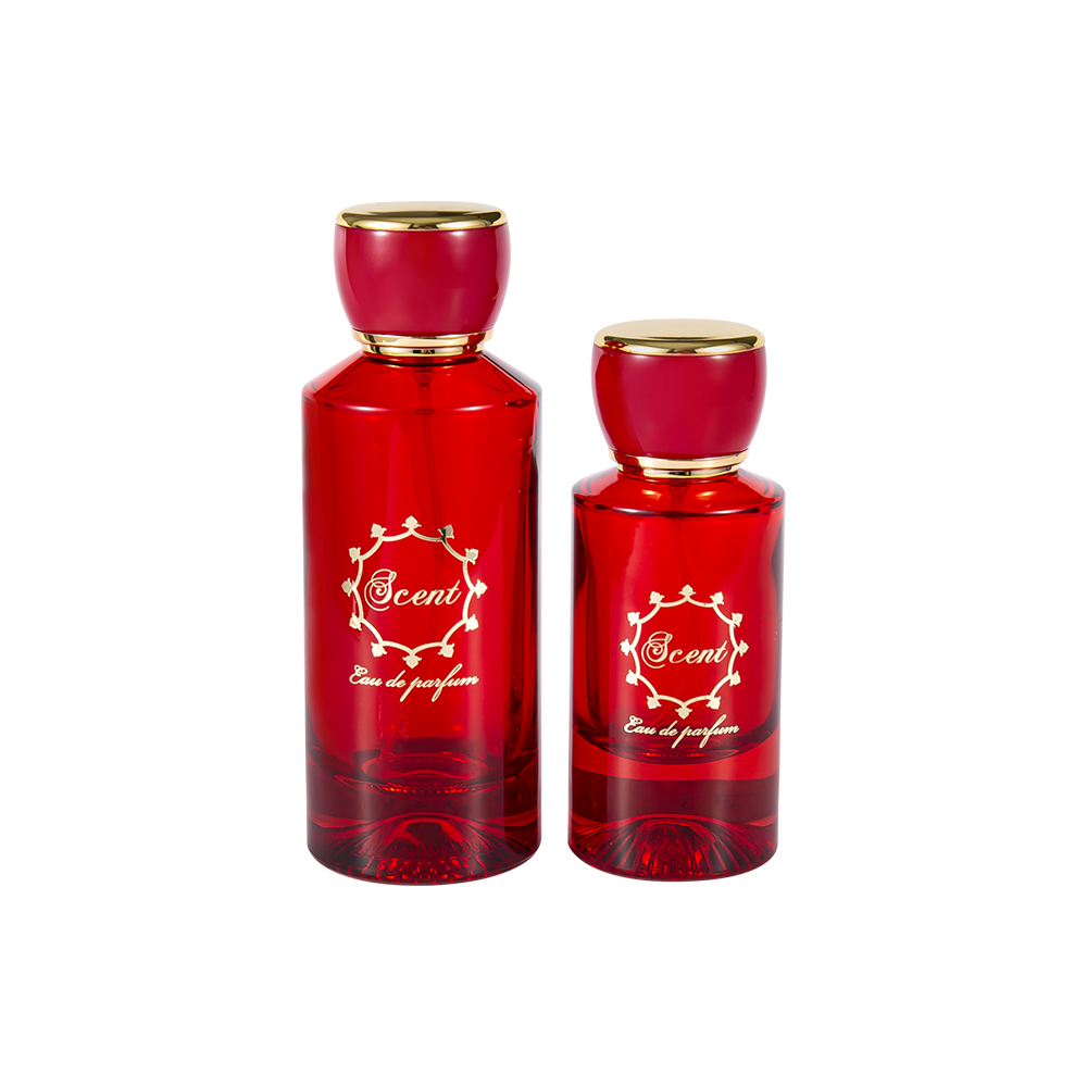 GC4406-WJ2071 100 ml parfumfles met patroon aan de onderkant en helder rood en zwart ABS plastic ronde parfumdop