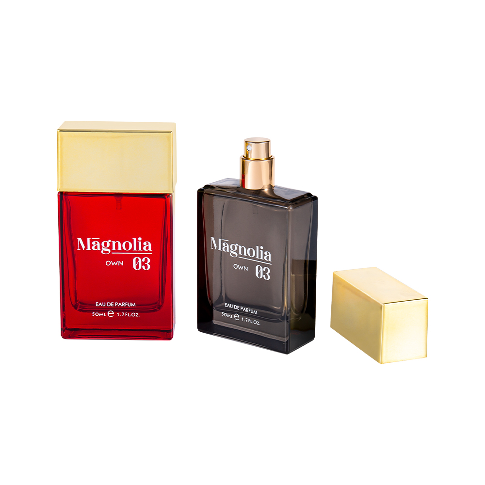 KY1563-WJ2171 50ML platte glazen parfumfles set met hete stempelen Pp parfum dop