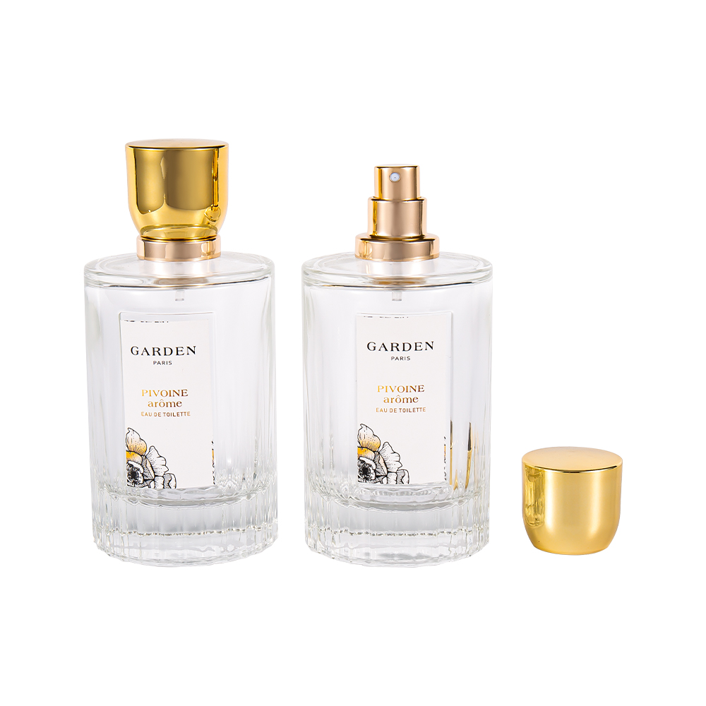 KY1595-WJ2430 Elegante glazen parfumfles van 100 ml met luxe UV-gouden parfumdop