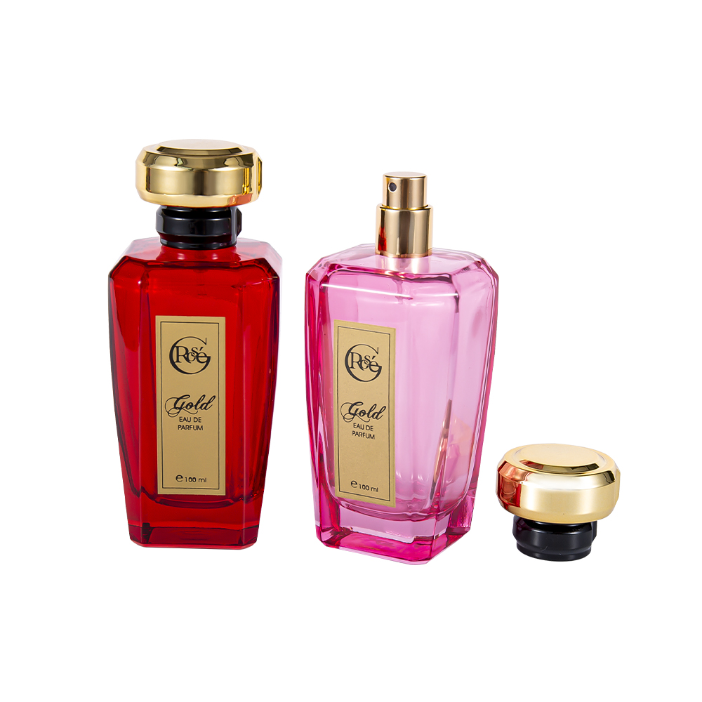 KY1602-WJ2432 100ML rood roze coating parfum glazen fles op maat gevormde parfum dop